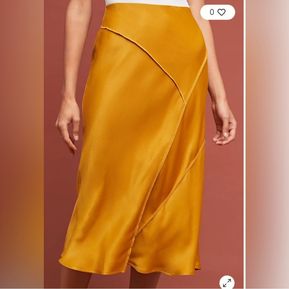 Saturday Sunday - Anthropologie - Gold Mustard Silky Midi Skirt